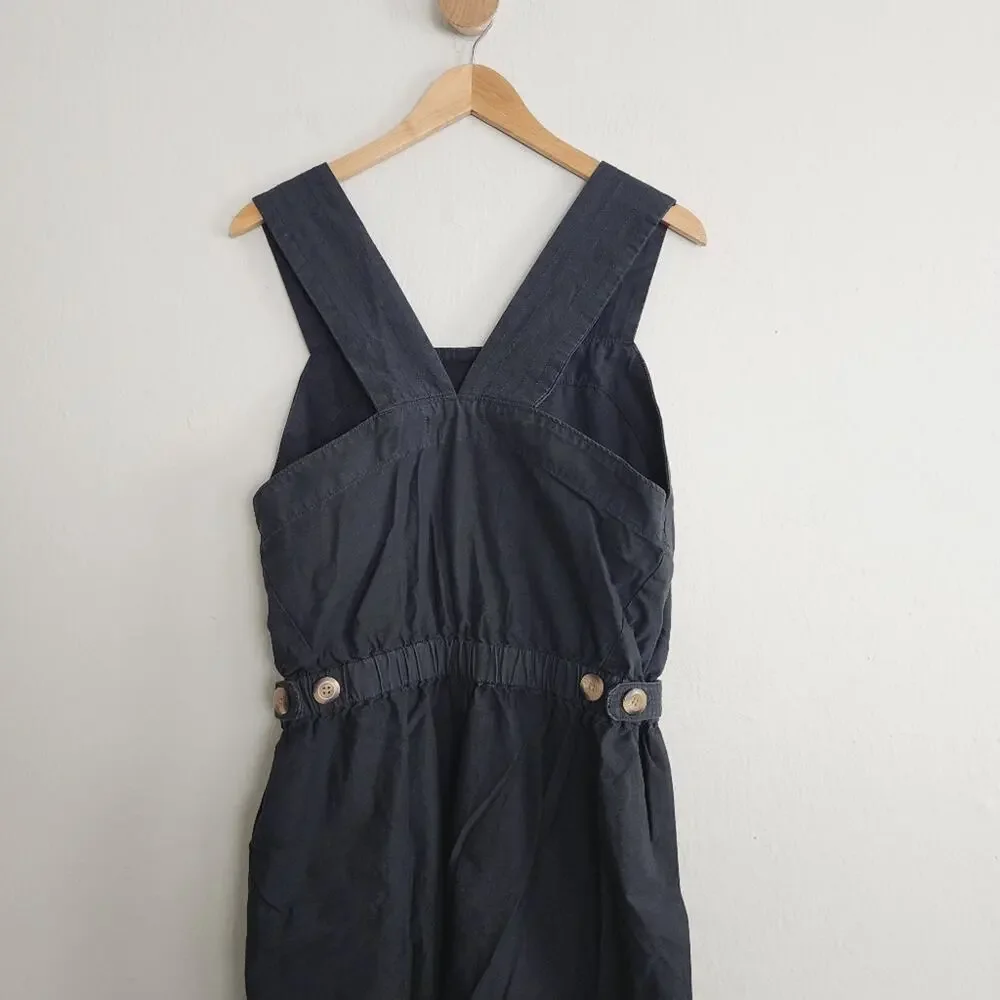 Everlane Fatigue Apron Wide Leg Jumpsuit Black Cotton Linen 10 NEW Pockets